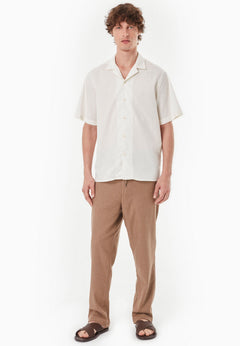 Men's Short Sleeved Linen Blend Shirt Off White