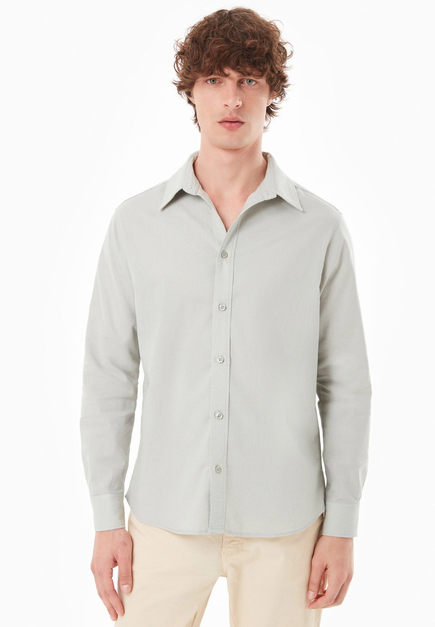 Men's Linen Blend Button-Up Shirt Green Moss