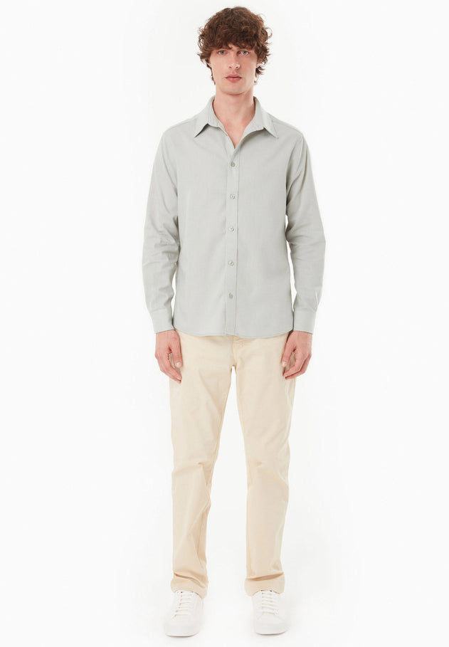 Men's Linen Blend Button-Up Shirt Green Moss