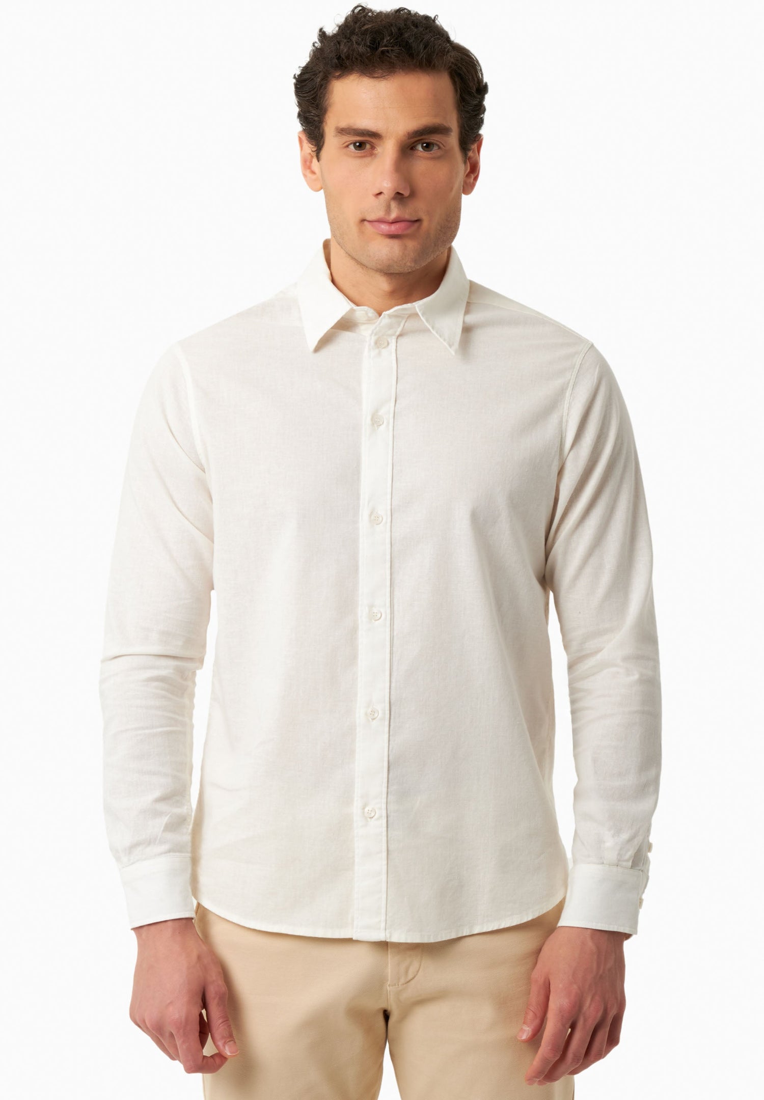 Men's Linen Blend Button-Up Shirt Off White