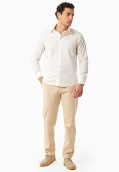 Men's Linen Blend Button-Up Shirt Off White