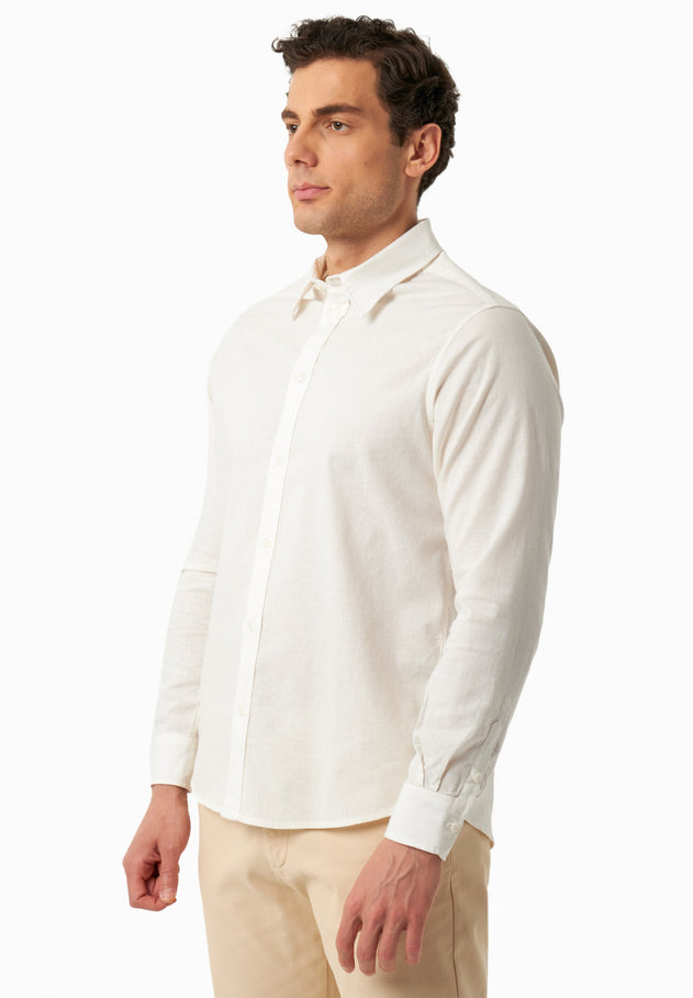 Men's Linen Blend Button-Up Shirt Off White
