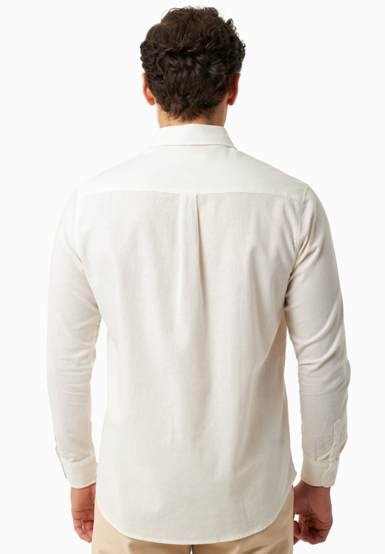 Men's Linen Blend Button-Up Shirt Off White