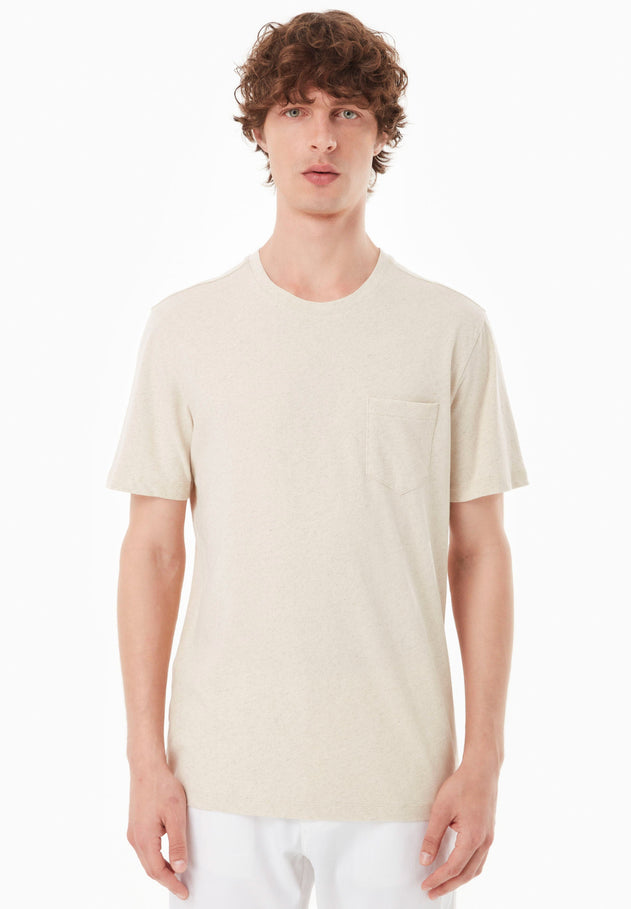 Men's Linen Blend T-Shirt With Chest Pocket Natural