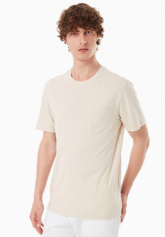 Men's Linen Blend T-Shirt With Chest Pocket Natural