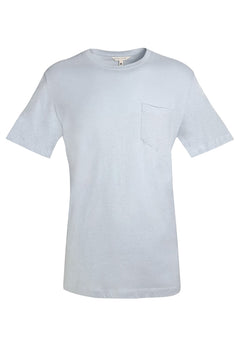 Men's Linen Blend T-Shirt With Chest Pocket Niagara Blue