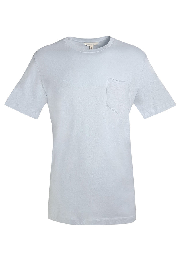 Men's Linen Blend T-Shirt With Chest Pocket Niagara Blue