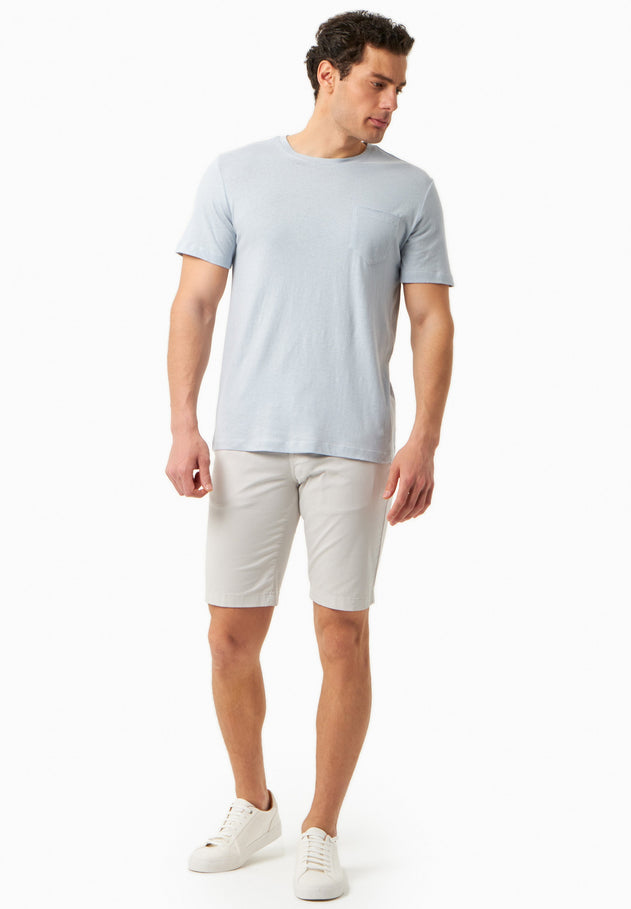 Men's Linen Blend T-Shirt With Chest Pocket Niagara Blue