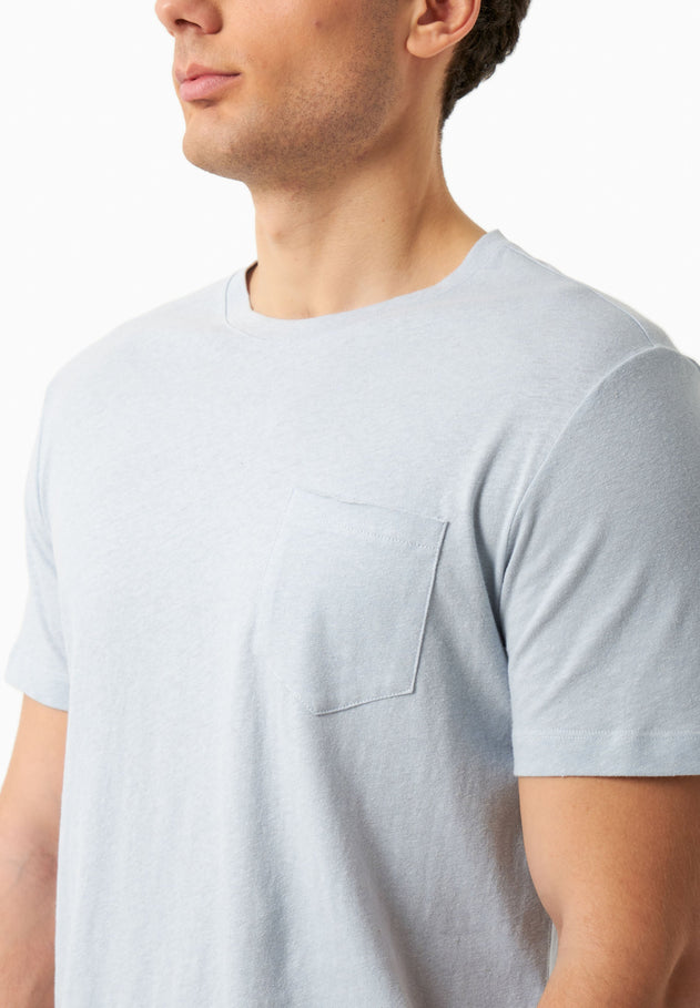 Men's Linen Blend T-Shirt With Chest Pocket Niagara Blue