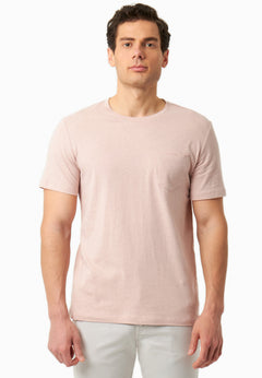 Men's Linen Blend T-Shirt With Chest Pocket Pastel Pink