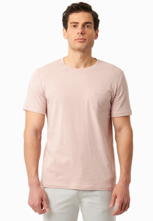 Men's Linen Blend T-Shirt With Chest Pocket Pastel Pink