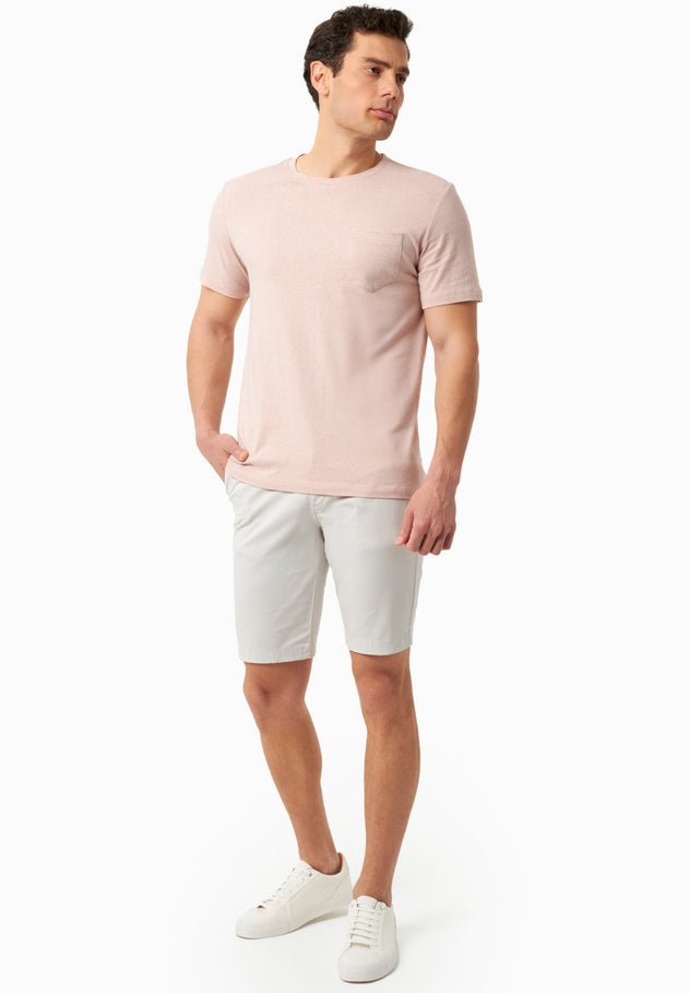 Men's Linen Blend T-Shirt With Chest Pocket Pastel Pink