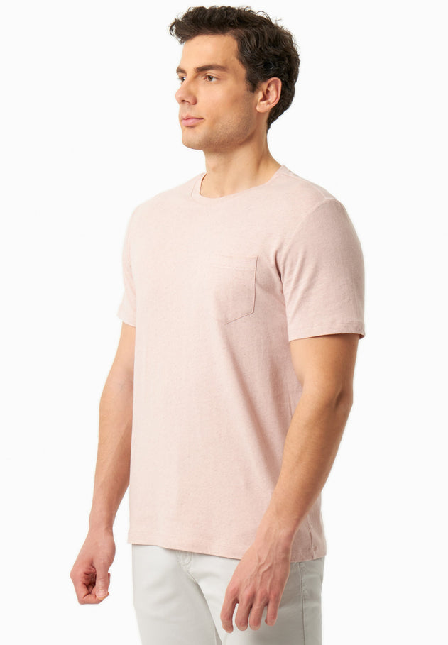 Men's Linen Blend T-Shirt With Chest Pocket Pastel Pink