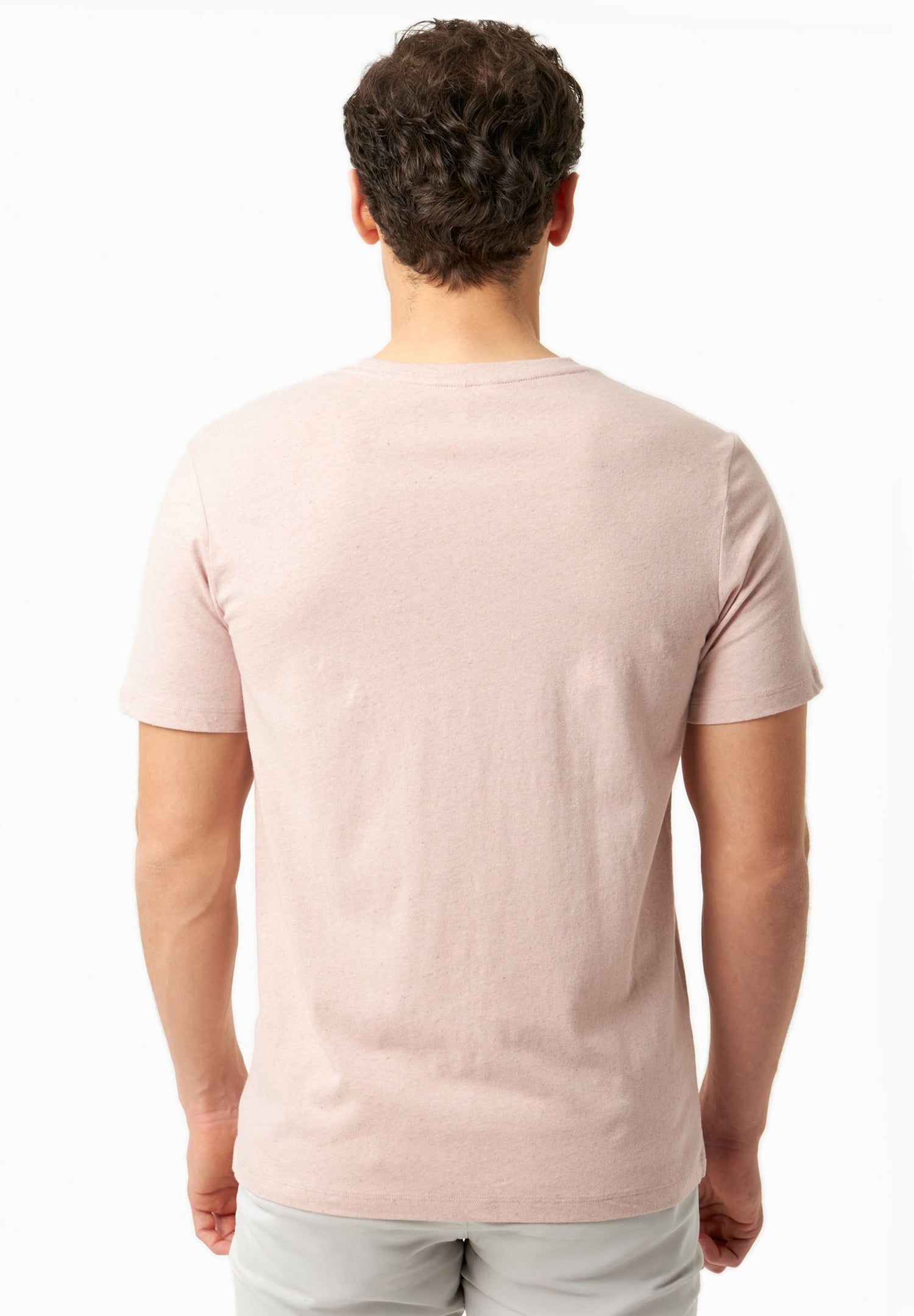 Men's Linen Blend T-Shirt With Chest Pocket Pastel Pink