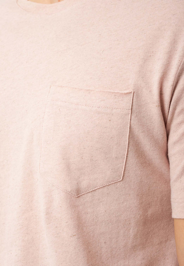 Men's Linen Blend T-Shirt With Chest Pocket Pastel Pink