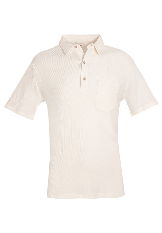 Men's Short Sleeved Waffle Polo Shirt Natural