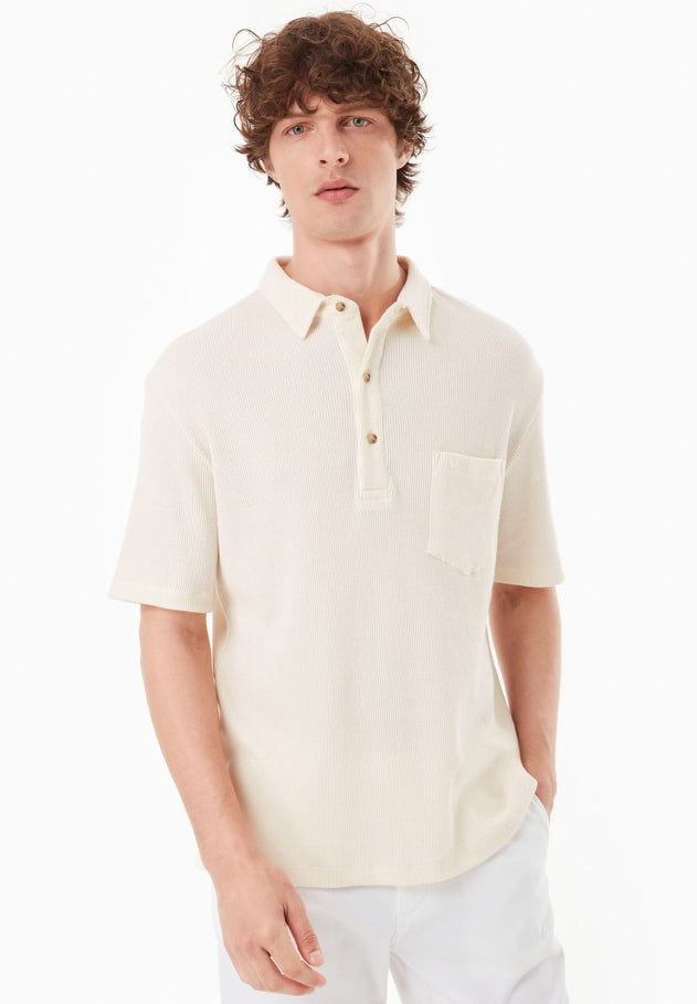 Men's Short Sleeved Waffle Polo Shirt Natural