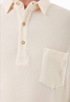Men's Short Sleeved Waffle Polo Shirt Natural