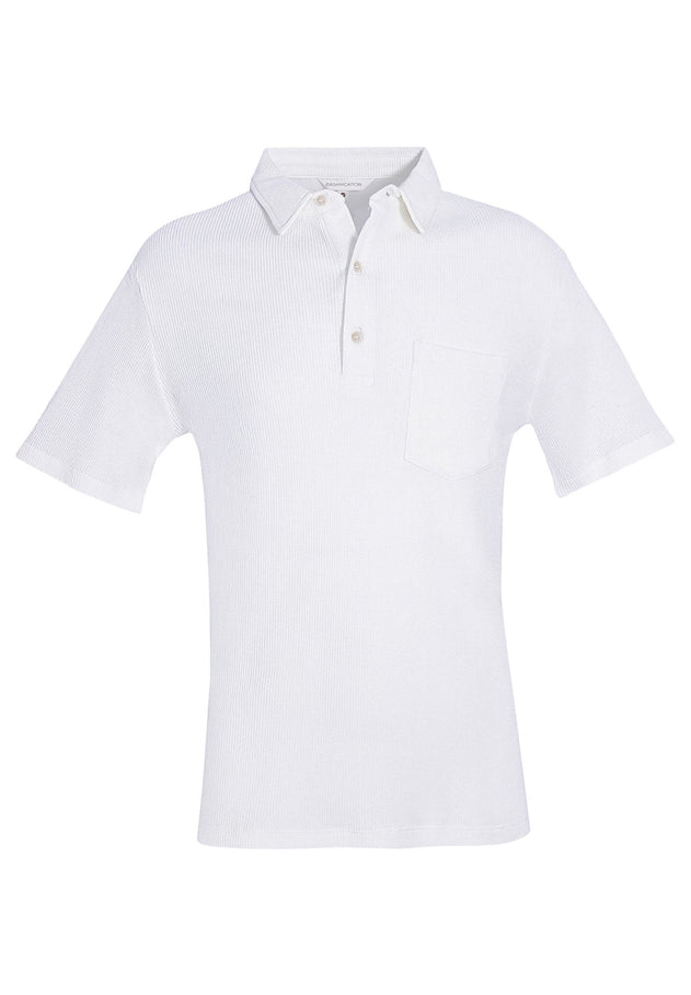 Men's Short Sleeved Waffle Polo Shirt White