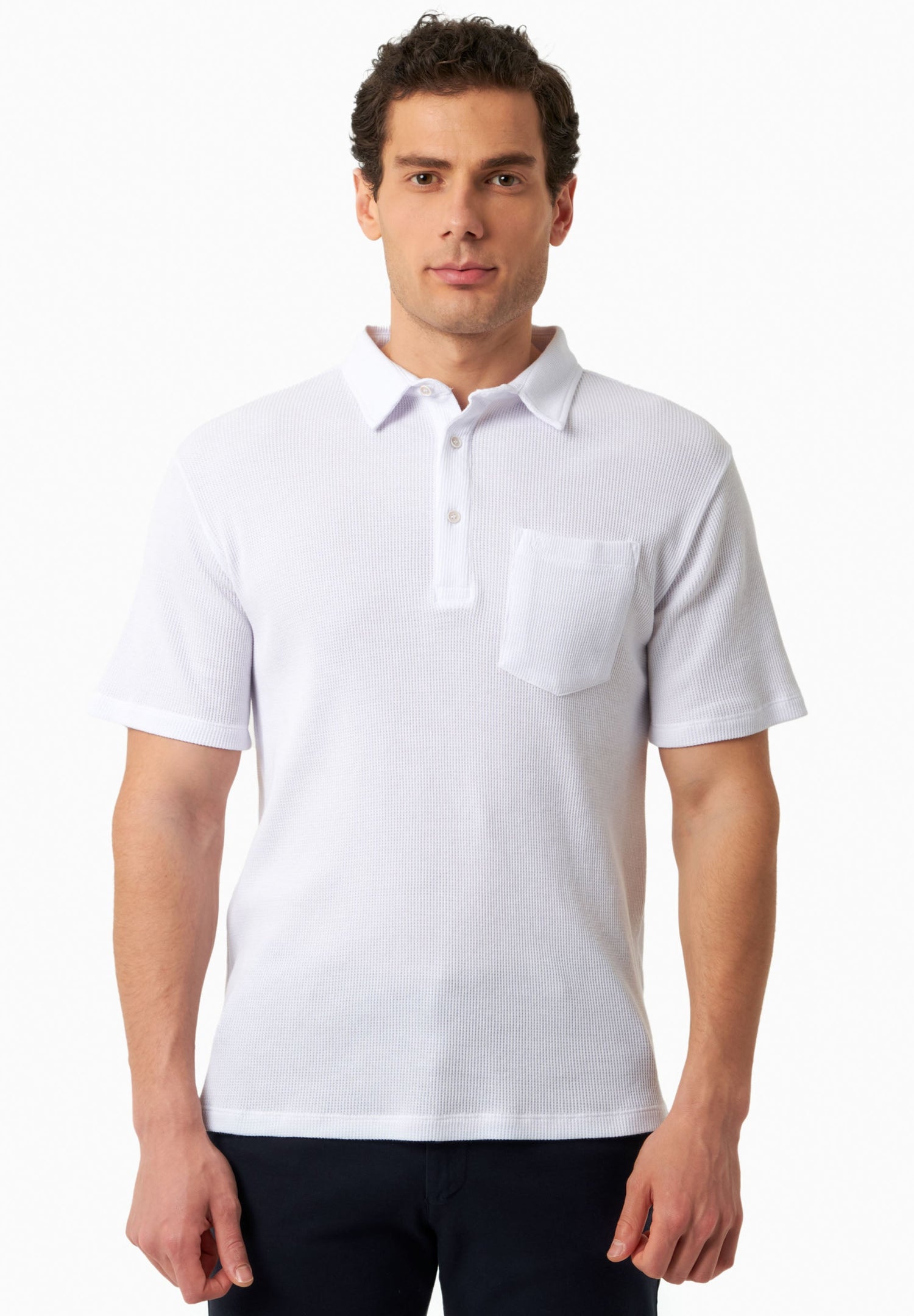 Men's Short Sleeved Waffle Polo Shirt White