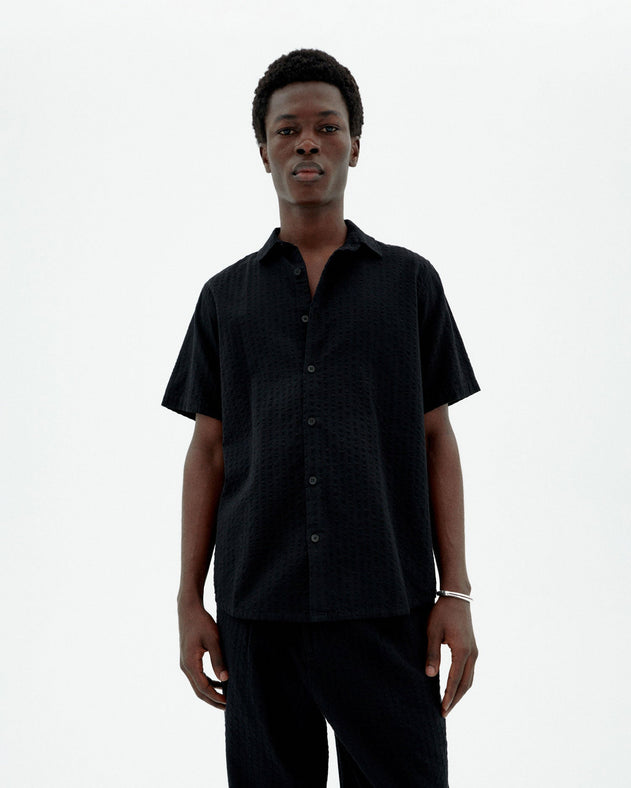 Tom Button-Up Shirt Seersucker Black