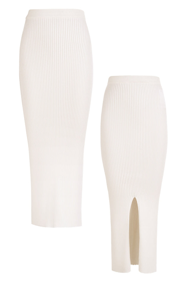 Madonna Reversible Ribbed-Knit Midi Skirt White