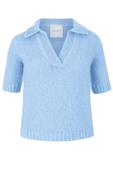 Melody Mohair Polo Top Sky Blue