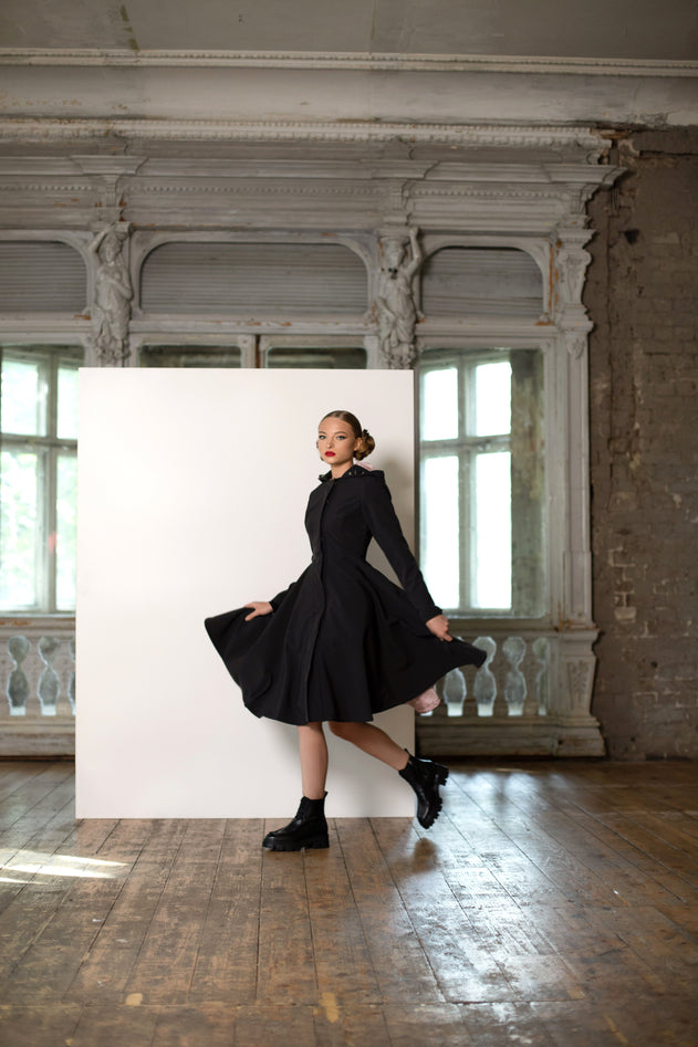 Fit and Flare Raincoat with Full Circle Hem Midnight Black