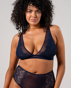 Lace Mesh Plunge Bralette Navy Blue