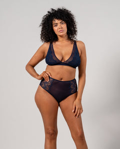 Lace Mesh Plunge Bralette Navy Blue