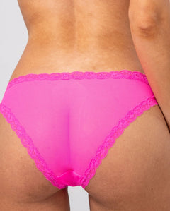 Mesh Lace Trim Bikini Briefs Neon Pink