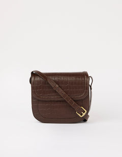 Nina Bag Croco Print Leather Chocolate Brown