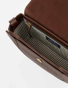 Nina Bag Croco Print Leather Chocolate Brown