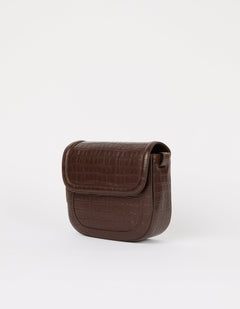 Nina Bag Croco Print Leather Chocolate Brown