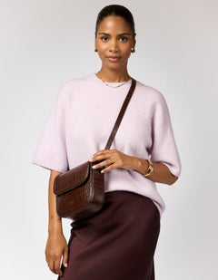 Nina Bag Croco Print Leather Chocolate Brown
