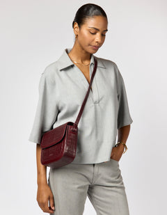 Nina Bag Croco Print Leather Dark Cherry