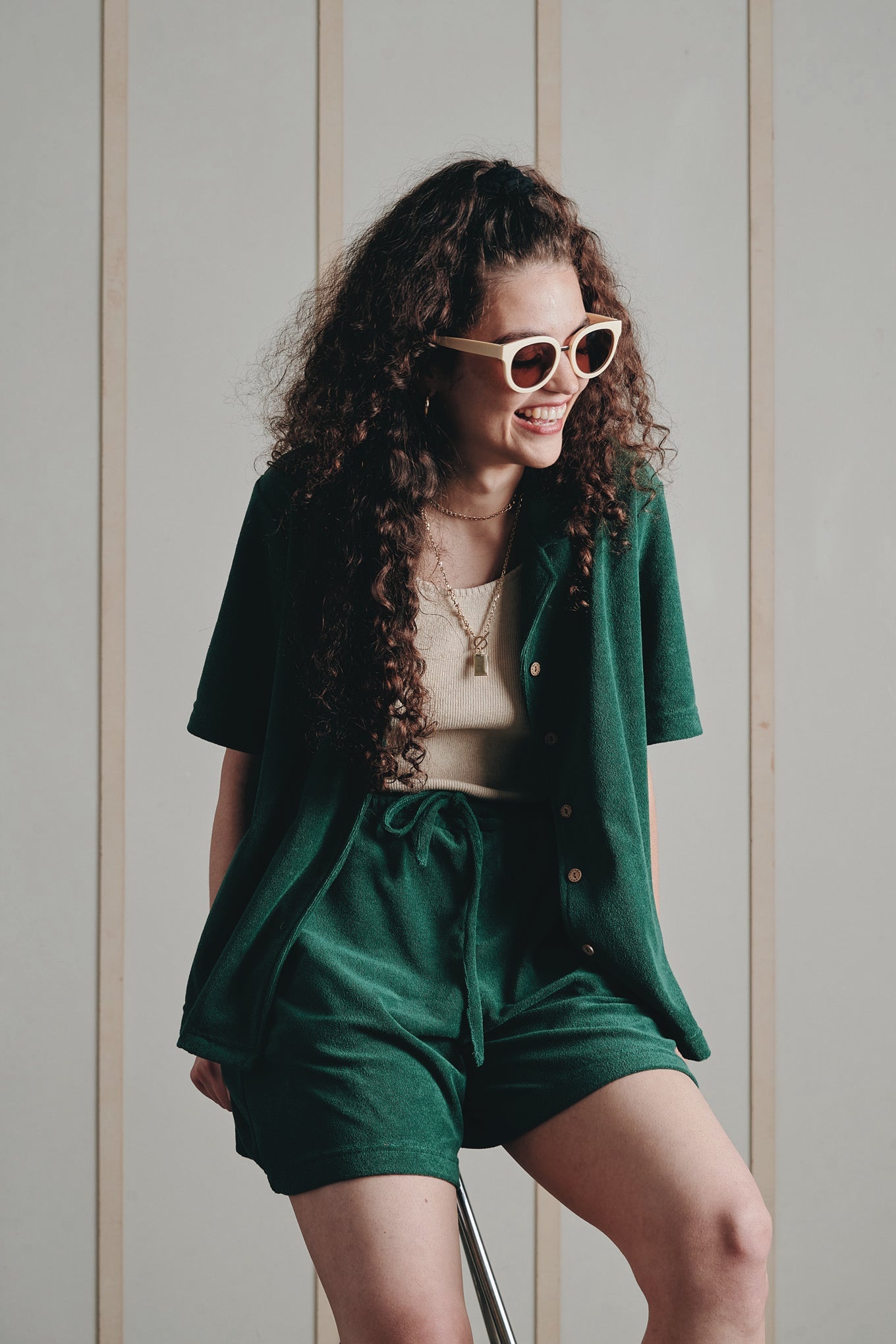 Leah Cotton Blend Terry Towelling Shorts Jungle Green