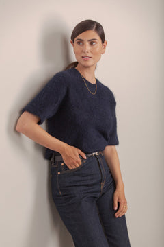 Ariel Alpaca Blend Short Sleeve Sweater Dark Navy