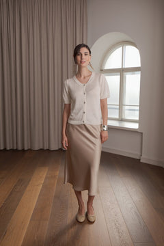 Short Sleeve Linen Blend Cardigan Cream