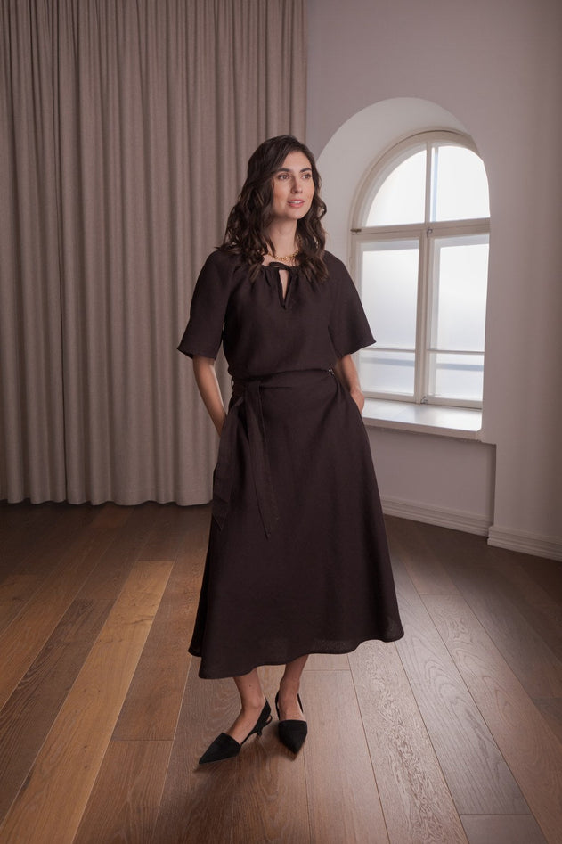 Lila Wide-sleeved Linen Shirt Dark Chocolate