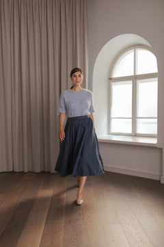 Claressa Cotton Skirt With Wide Trim Dark Navy