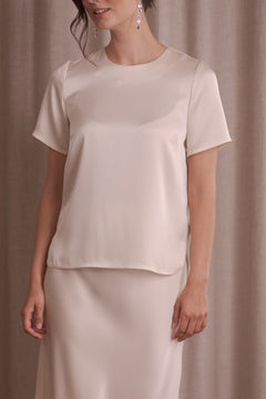 Tessa Short Sleeve Satin Shirt Black