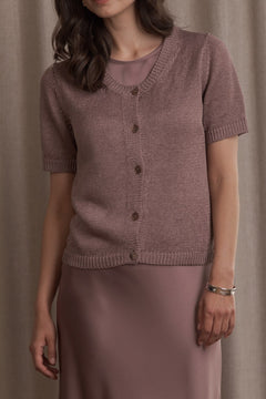 Short Sleeve Linen Blend Cardigan Mauve