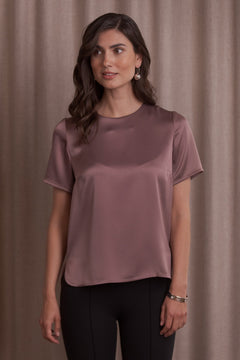 Tessa Short Sleeve Satin Shirt Mauve
