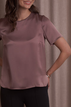 Tessa Short Sleeve Satin Shirt Mauve