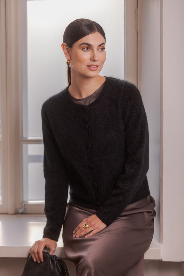 Long-sleeved Cashmere Cardigan Black