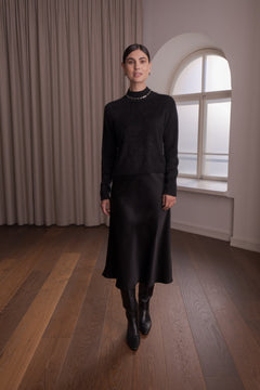 Tianna Midi Satin Skirt Black