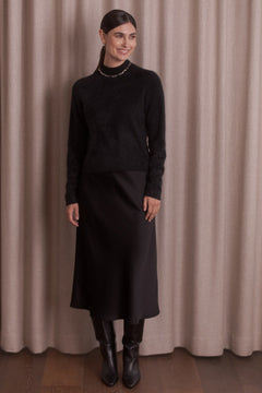 Tianna Midi Satin Skirt Black