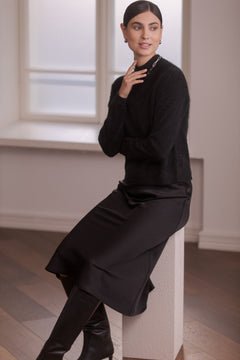 Tianna Midi Satin Skirt Black
