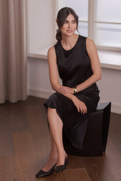 Tia Sleeveless Satin Top Black